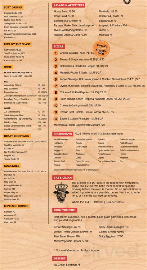 Black Sheep Pizza menu in St Paul, Minnesota, USA