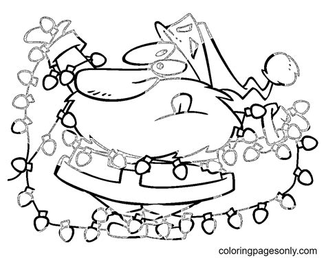 Santa Tangled in Christmas Lights Coloring Pages - Free Printable Coloring Pages