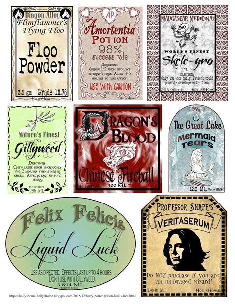 Free Printable Harry Potter Potion Labels - Printable Word Searches