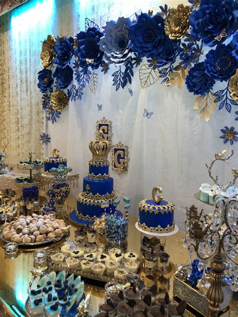 Royal Blue + Gold Paper Flower Backdrop | Quinceanera decorations ...