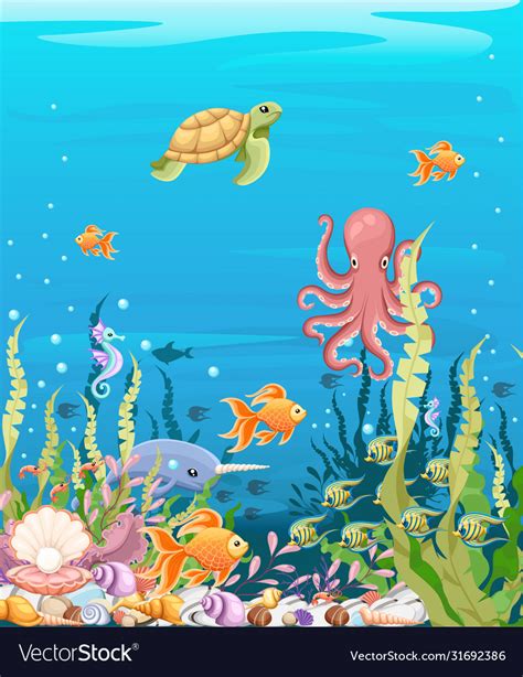 Under sea background marine life landscape Vector Image