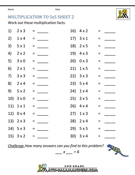 Multiplication Practice Worksheets to 5x5