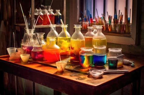 Premium AI Image | Lab equipment with colorful liquids on a table ...