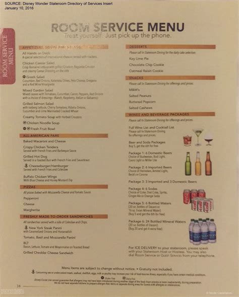 Disney Cruise Line's "Corrected" 2016 Room Service Menu Includes All Hands on Deck and Buffalo ...