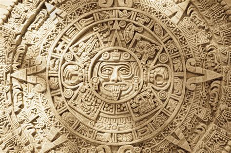 Close up of Aztec calendar stone carving - Stock Photo - Dissolve