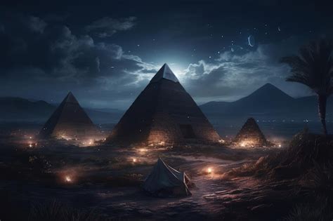 Premium AI Image | The pyramids of egypt at night