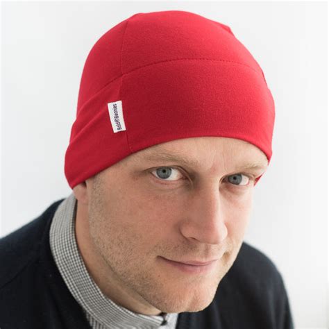 Red Plain Men's Bold Beanies Hat Cancer Chemo Alopecia Cap