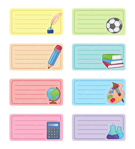 Premium Vector | Notebook labels. Icons of school subjects. Colorful ...