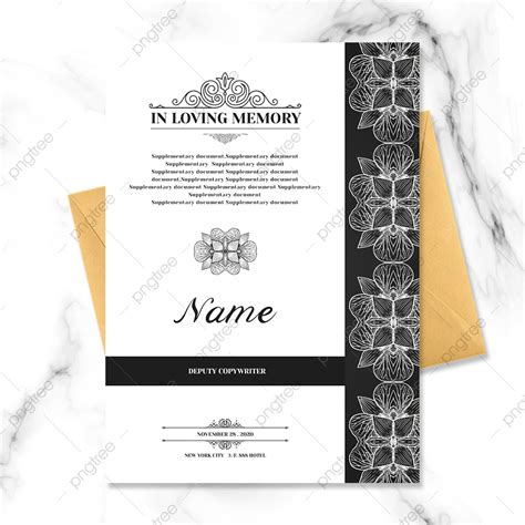 Black And White Retro Style White Flower Card Funeral Invitation Template Download on Pngtree