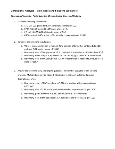 Dimensional Analysis Worksheet Chemistry - Englishworksheet.my.id