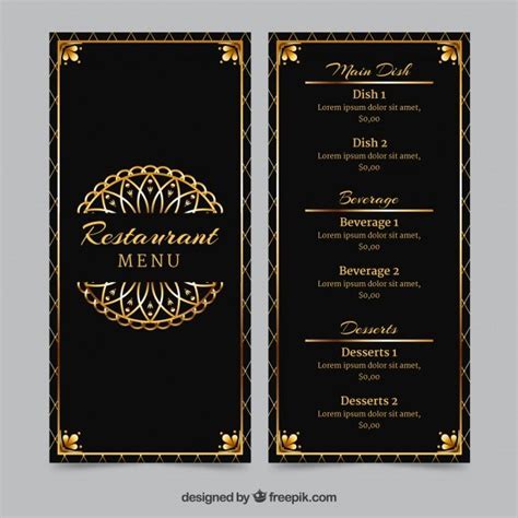 Golden Menu Template With Vintage Frame | Menu card template, Vintage frames, Menu template