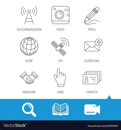 Handshake contacts and gps satellite icons Vector Image