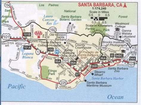 Santa Barbara road map, free map Santa Barbara city surrounding area