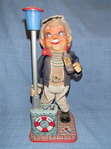 1950S VINTAGE DRINKING Captain Battery Operated Tin Toy Belly Lights Up Red $94.46 - PicClick