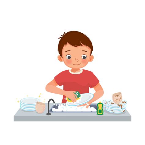 Kids Washing Dishes Clipart