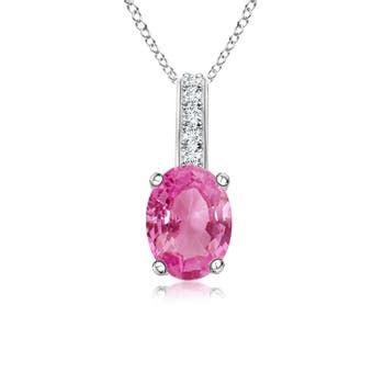 Oval Pink Sapphire Solitaire Pendant with Diamond Bale | Angara