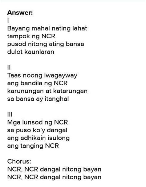 what is the ncr hymn message? - Brainly.ph