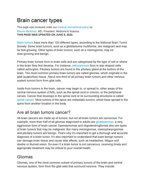 Brain cancer types - Brain cancer types This page was reviewed under ...