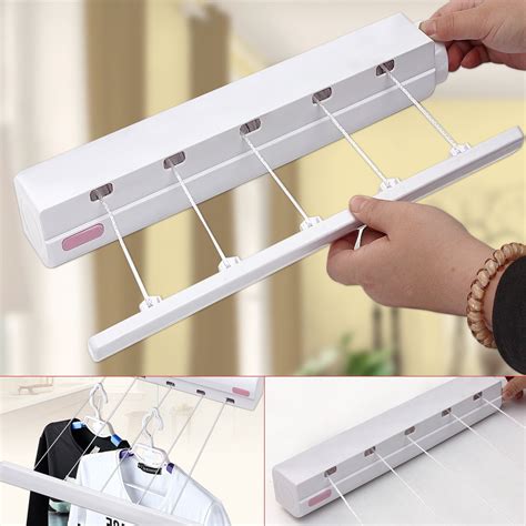 5 Line12ft Retractable Clotheslines Clothes Airer Wash Line Home Laundry Wall Mount Indoor ...