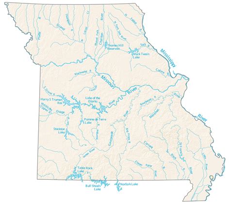 Missouri Lakes and Rivers - Large MAP Vivid Imagery Laminated Poster ...