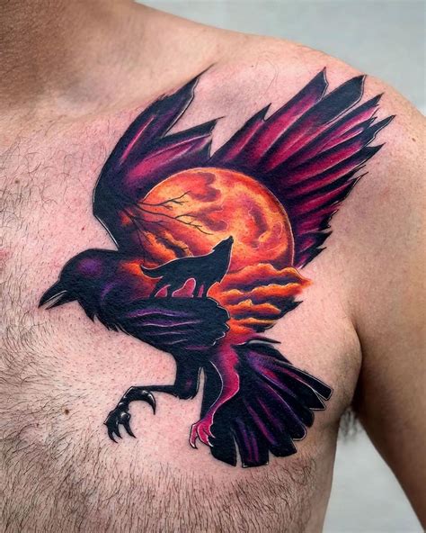 Raven and the wolf. #nctattooers #charlottetattooers #colorfultattoos #raventattoo #wolftattoo # ...