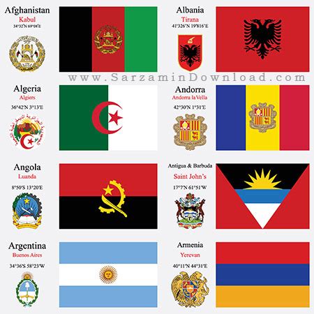 دانلود مجموعه وکتور پرچم و نماد کشور های مختلف - Coats Of Arms With Flags Of World Countries