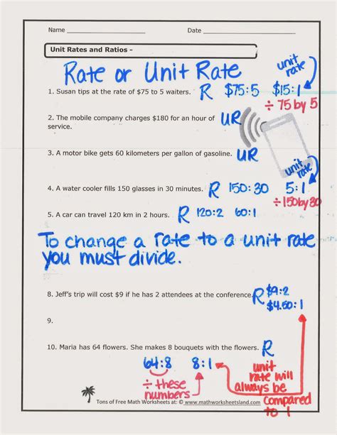 Unit Rate Worksheets 6th Grade