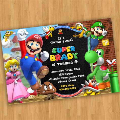 Super Mario Birthday Invitation Digital Card Printable - Etsy India