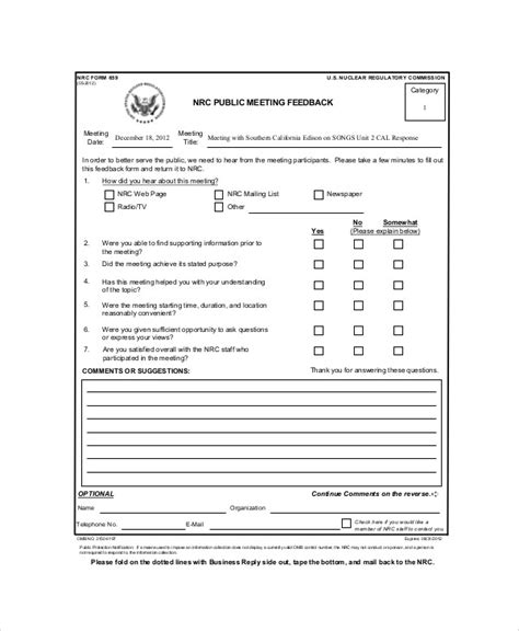 FREE 9+ Sample Meeting Feedback Forms in MS Word | PDF