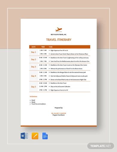 Travel Itinerary - 30+ Examples, Format, Pdf