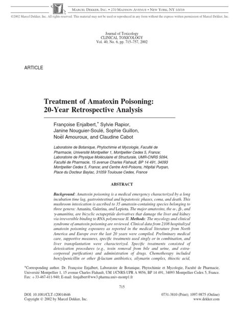 Treatment of Amatoxin Poisoning-20 Year Retrospective Analysis (J Toxicol Clin Toxicol 2002 ...