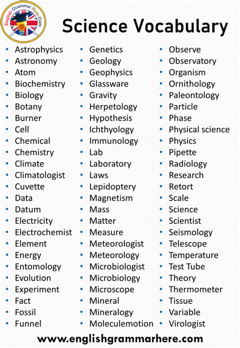 Science Vocabulary Words, Definition and Examples - English Grammar Here