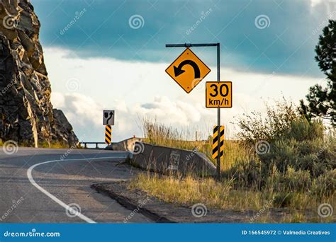 Yellow Warning Road Signs On Roadside Stock Photo | CartoonDealer.com ...