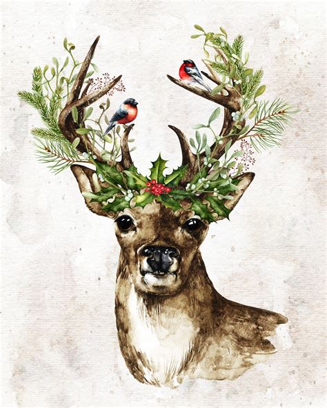 Christmas Deer Watercolor Printable - Knick of Time