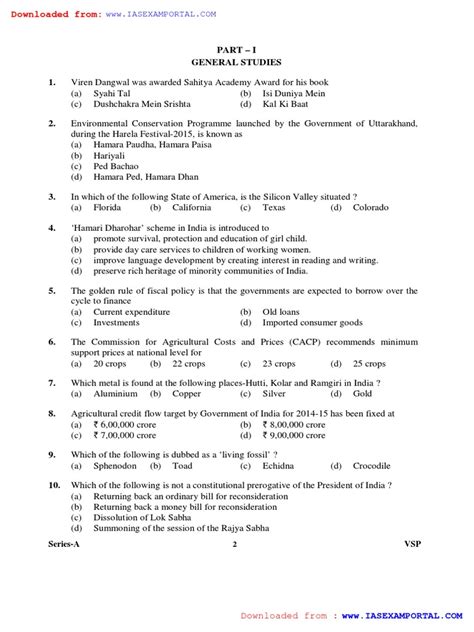 Ukpsc Forest Range Officer Exam 2015 | PDF