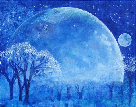 Blue Night Moon Painting by Ashleigh Dyan Bayer