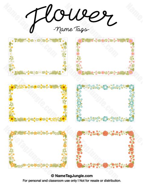 Free printable flower name tags. The flowers include roses and daisies. The template can also be ...