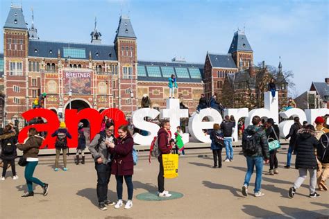 People in Front of Writing, I Amsterdam, Museumplein, Rijksmuseum, Holland Editorial Photo ...