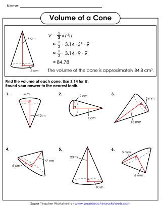 Volume Of A Cone Worksheets