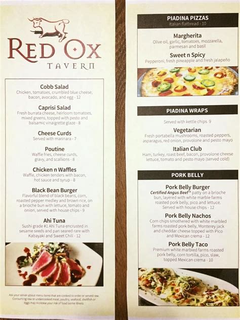 Menu at Red Ox Tavern pub & bar, Auburn Hills