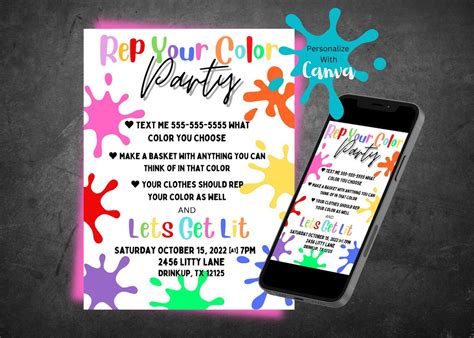 Color Party Invitation Editable Template Online Rainbow - Etsy