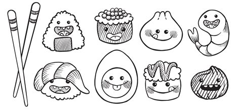 set with cute drawings of asian food. Japanese food. funny smiling characters, kawaii. 15445414 ...