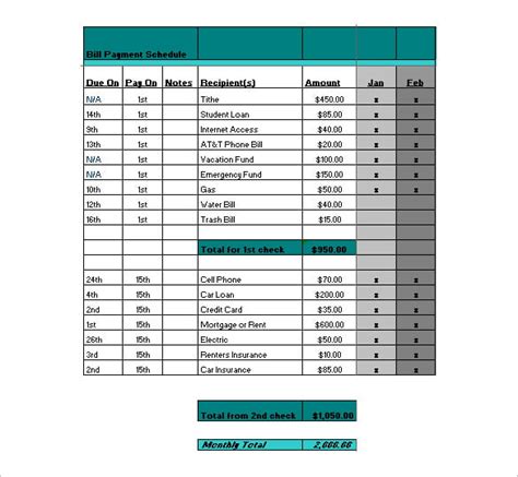 Payment Schedule Excel Template