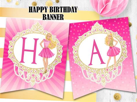 Barbie birthday banner Barbie banner bunting Pink Barbie | Etsy