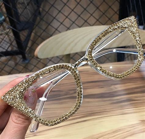 Oversized Cat Eye Rhinestone Glasses With Blue Light Blocking - Etsy