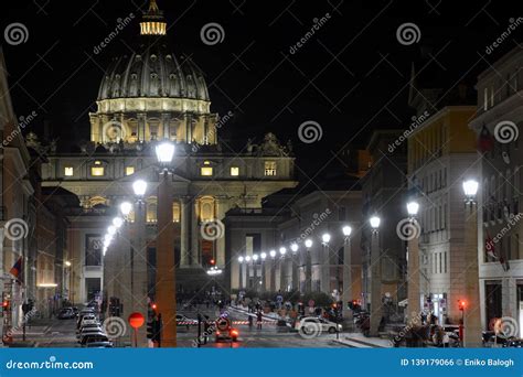 St. Peter`s Basilica in Vatican by Night in Italy Editorial Photo ...