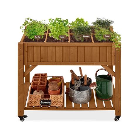 Outdoor Elevated Raised Garden Bed Planter Box with Locking Wheels ...