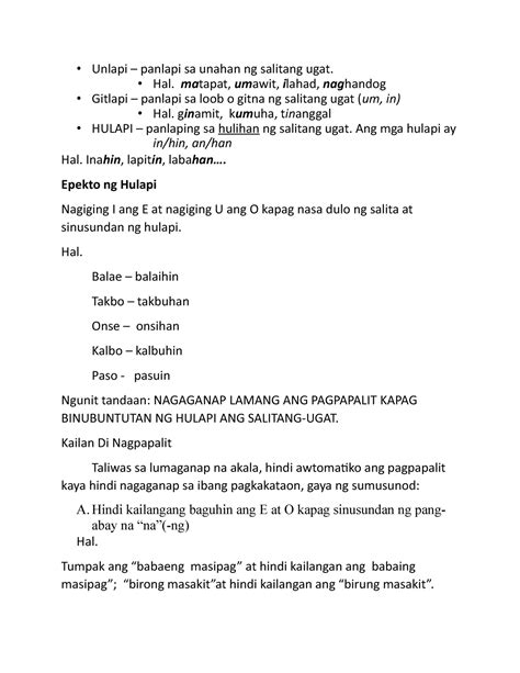 Filipino bsba 2022 - Unlapi – panlapi sa unahan ng salitang ugat. Hal ...