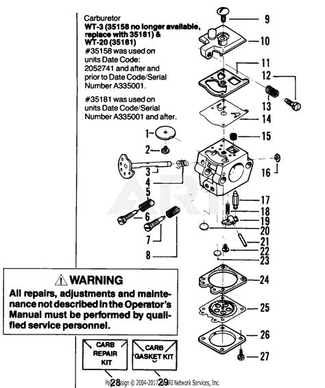 Poulan MICRO XXV Gas Saw Parts Diagram for CARBURETOR WT-3 (35158) & WT ...