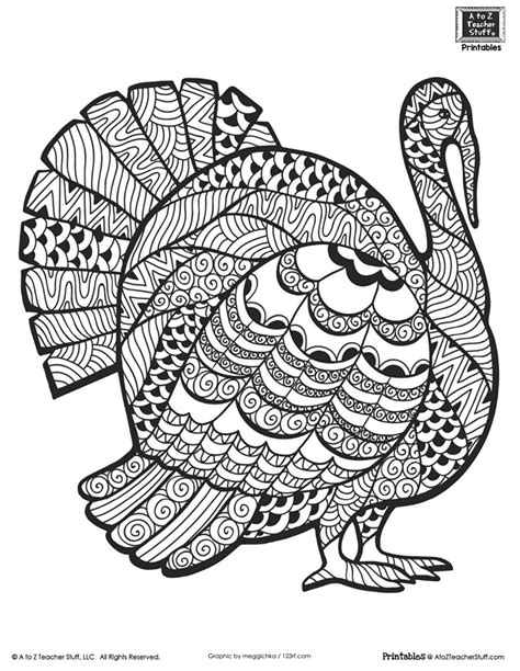 Detailed Turkey Advanced Coloring Page | A to Z Teacher Stuff Printable Pages and Worksheets